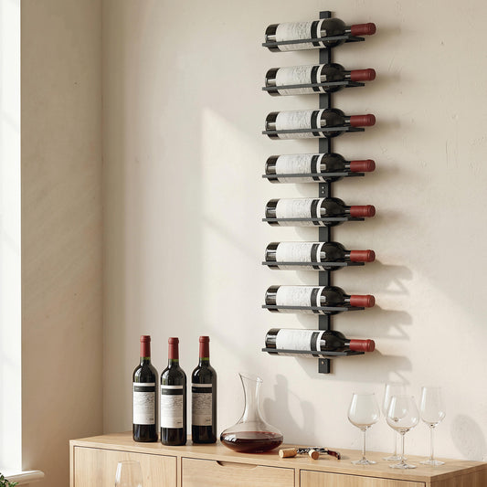 HOMCOM Wall Mounted Wine Rack, 8 Tier Metal Wine Display Rack, Storage Holder for Kitchen, Black