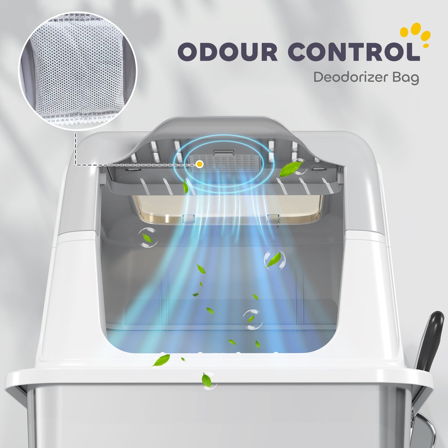 PawHut Extra Large Stainless Steel Litter Box, Enclosed Cat Litter Tray with Scoop, Deodorizer Bag, Front-Entry and Top-Exit