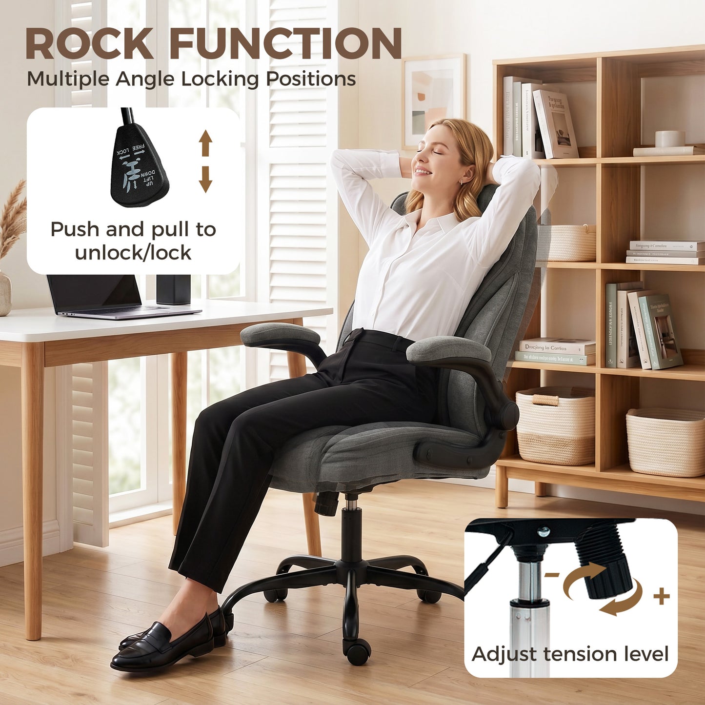 HOMCOM Office Chair, Ergonomic Desk Chair with Flip-up Armrest, Pocket Springs, Swivel Wheels, Adjustable Height, Dark Grey
