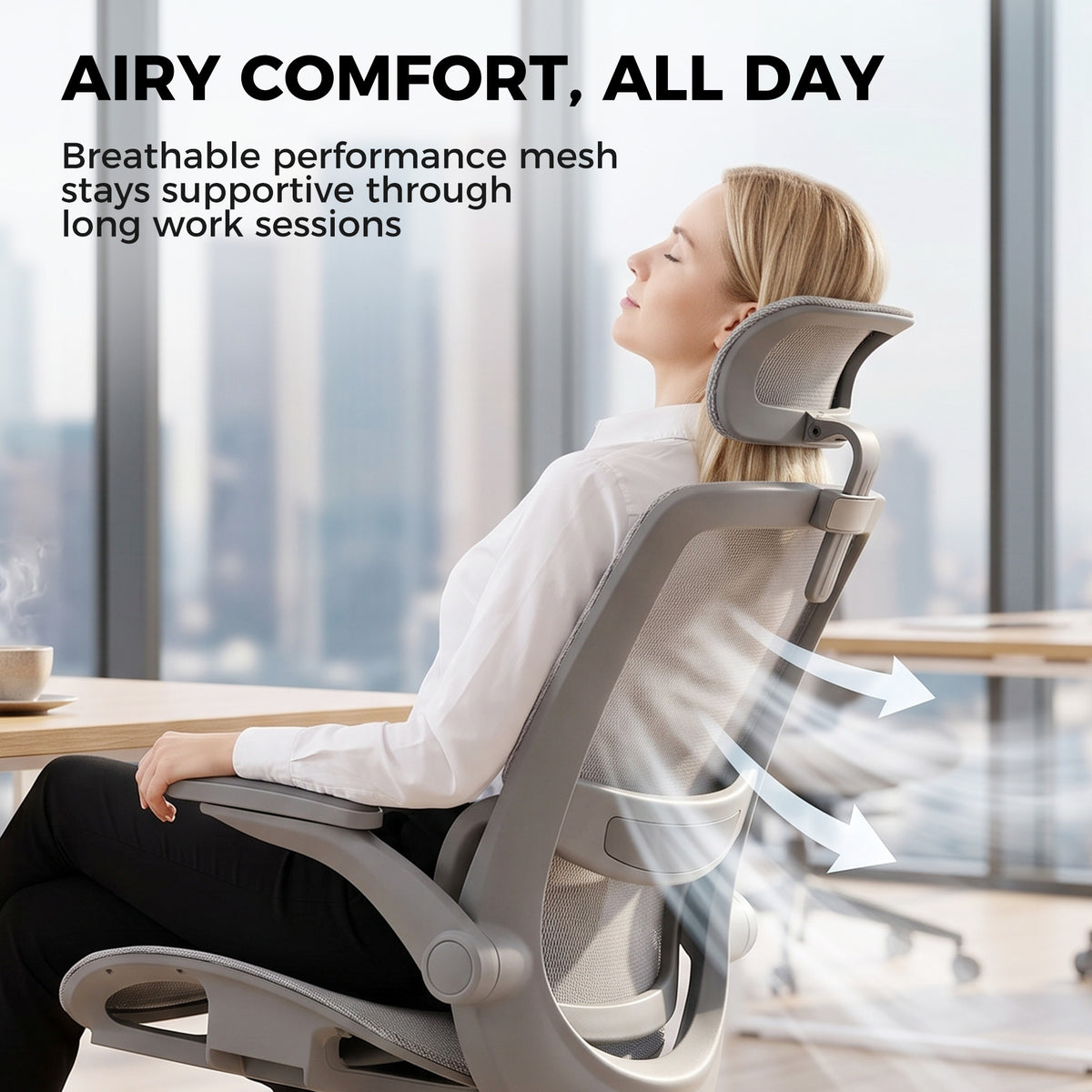 HOMCOM Ergonomic Office Chair with Adaptive Lumbar Support, Reclining Mesh Desk Chair with 2D Headrest, Flip-Up Arms, Grey