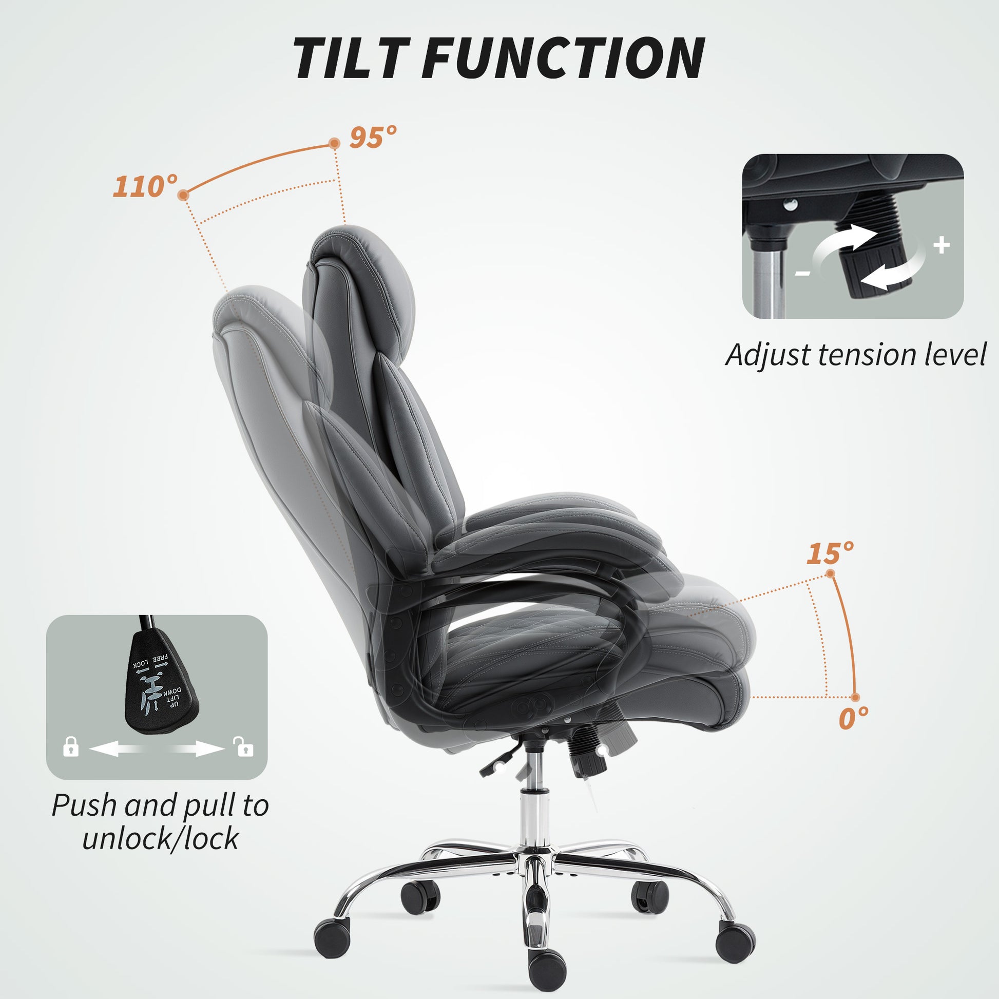 HOMCOM Super Padded Faux Leather Office Chair - Charcoal Grey