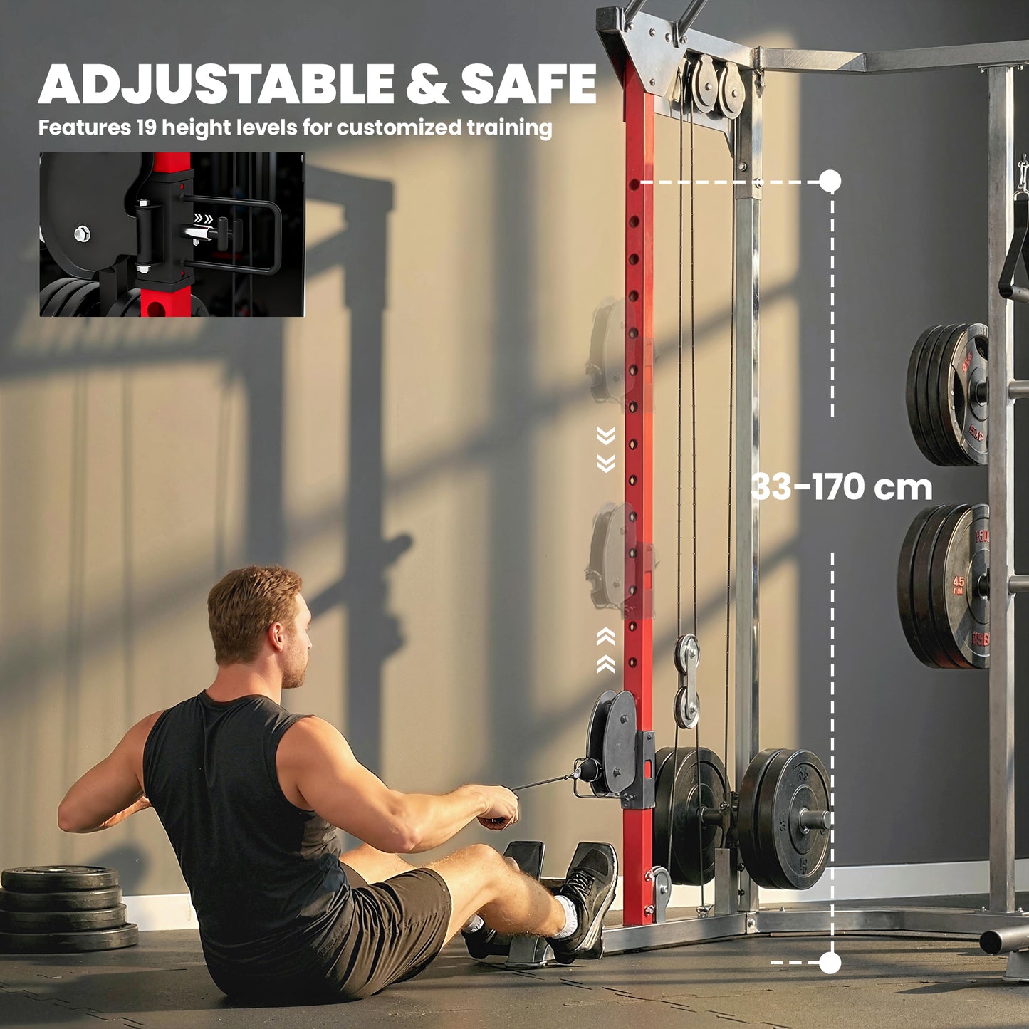 SPORTNOW Power Cage, Power Rack with Adjustable Cable Pulley System, Pull-Up Bar, Dip Station, Landmine