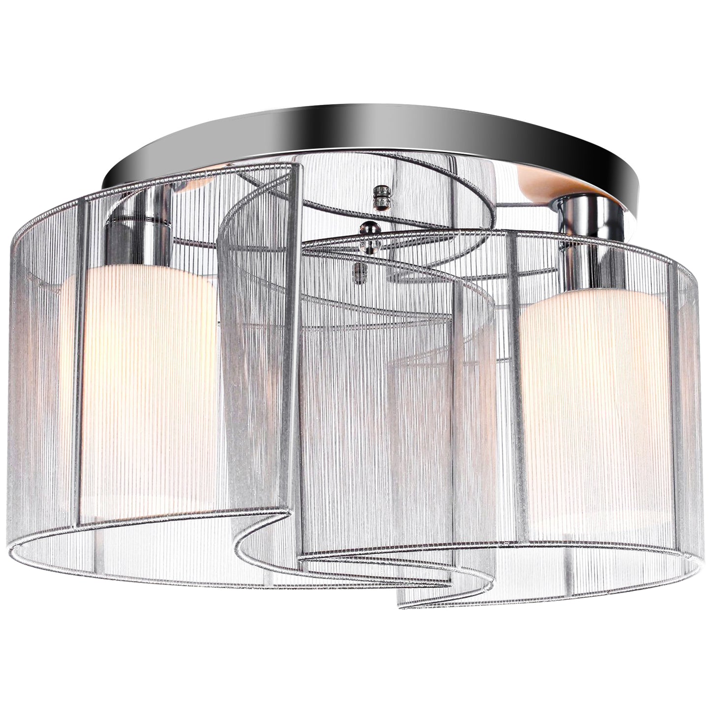 HOMCOM Modern Chandelier, Semi-Flush Mount Ceiling Light with Glass Lampshade, 2 x E27 Bulb Base for Hallway, Dining Room, Living Room, White and Silver