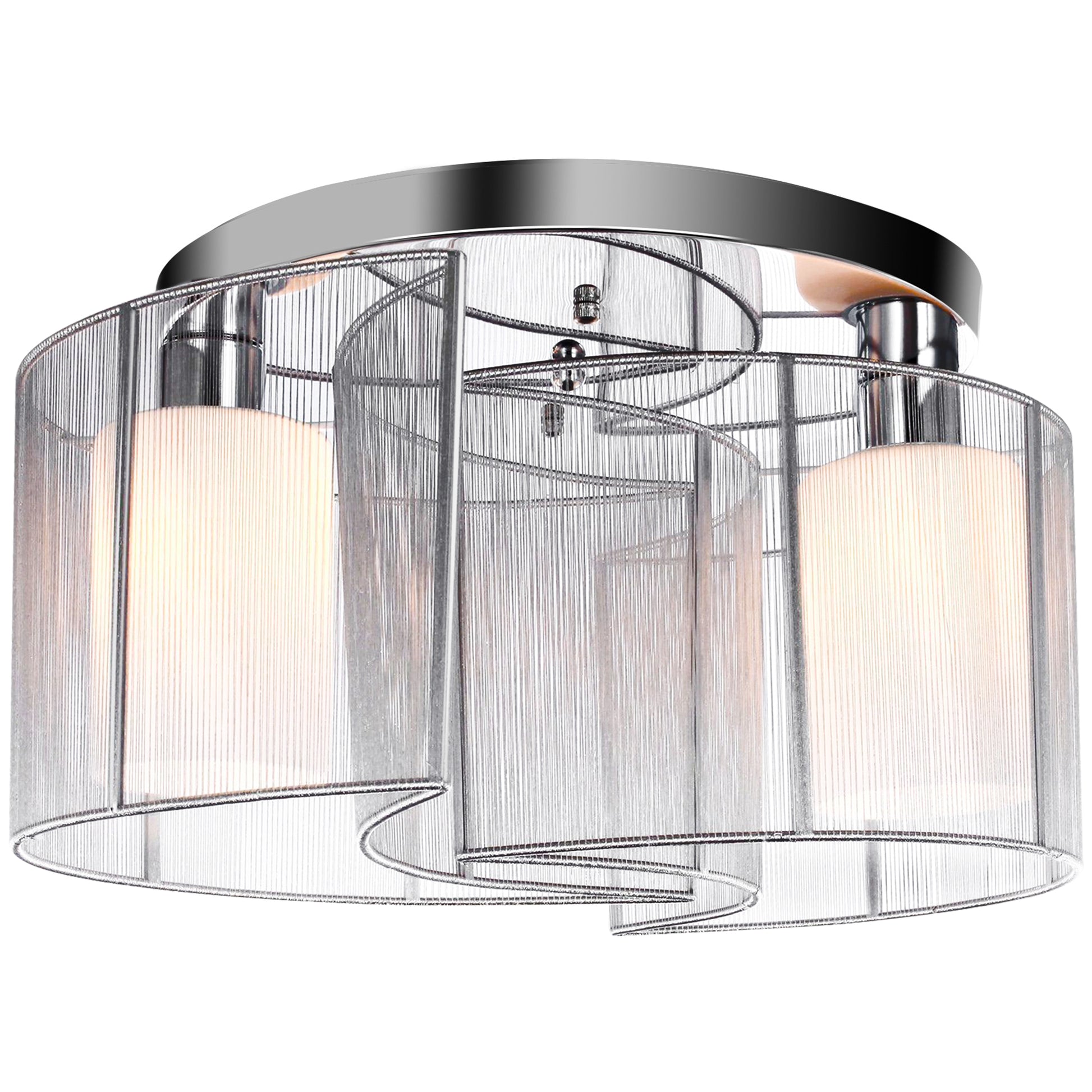 HOMCOM Modern Chandelier, Semi-Flush Mount Ceiling Light with Glass Lampshade, 2 x E27 Bulb Base for Hallway, Dining Room, Living Room, White and Silver