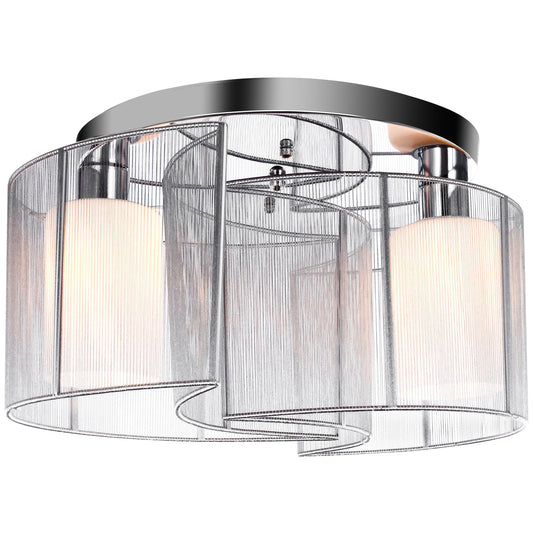HOMCOM Modern Chandelier, Semi-Flush Mount Ceiling Light with Glass Lampshade, 2 x E27 Bulb Base for Hallway, Dining Room, Living Room, White and Silver