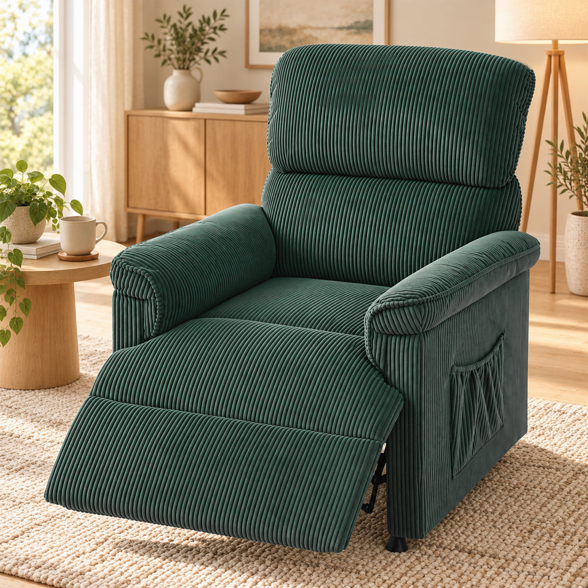 HOMCOM Corduroy Electric Recliner Armchair with Massage and Heat - Green