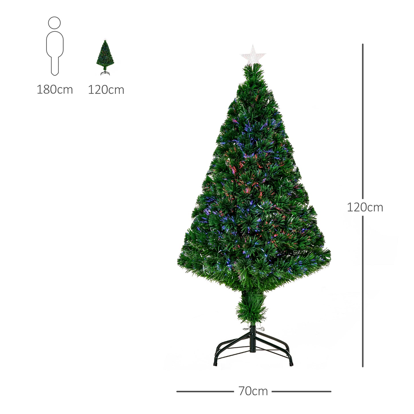 HOMCOM 4FT Pre-Lit Fibre Optic Artificial Christmas Tree Holiday Xmas DÃ©cor with Tree Topper Multi-Colour