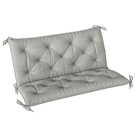 Outsunny 2 Seater Bench Pad, Garden Chair Cushion with Back and Ties for Indoor and Outdoor Use, 98 x 100 cm, Light Grey