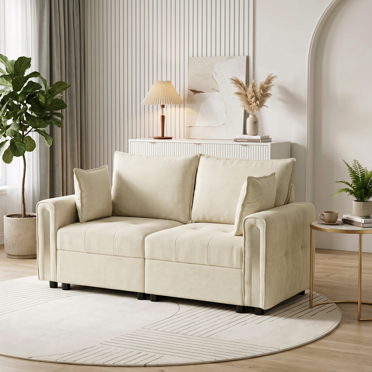 HOMCOM 2 Seater Sofa with Lift-Up Storage, 168 cm Comfy Velvet Small Couch with Wide Deep Seat, Plush Backrest, Thick Padding, 2 Pillows, Loveseat for Living Room, Home Office, Beige