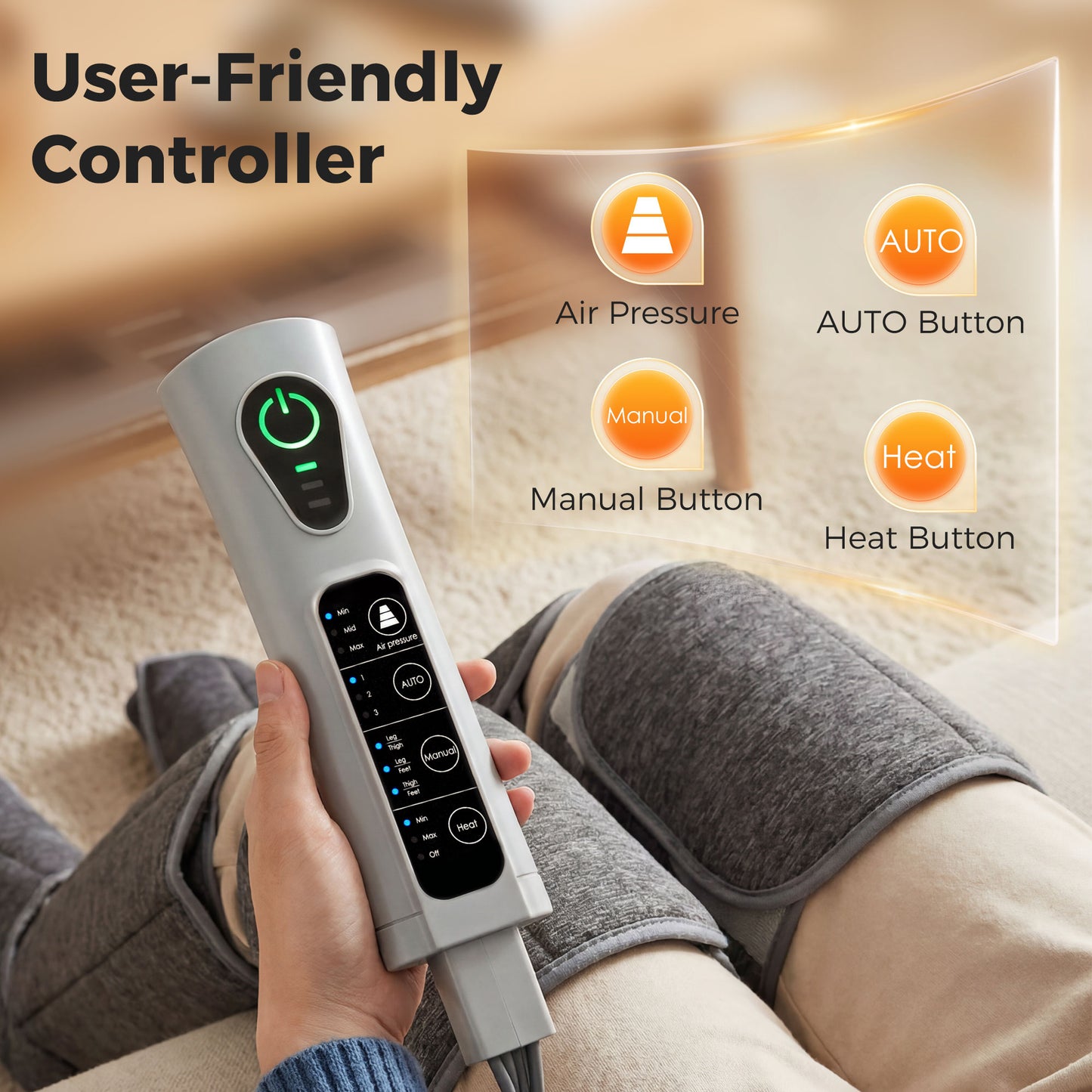 HOMCOM Leg Massager with Heat, Compression, 3 Auto Modes & 3 Intensities, Foot and Calf Massage Machine