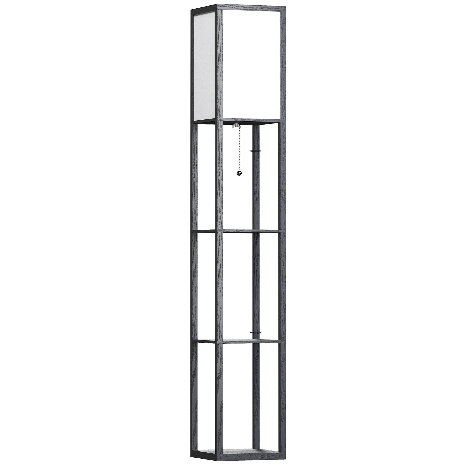 HOMCOM 3-Tier Floor Lamp with Shelves and Storage, Modern Standing Lamp with Lampshade, Reading Light with Chain Switch for Living Room, Bedroom, Home Office, Bulb not Included, Black