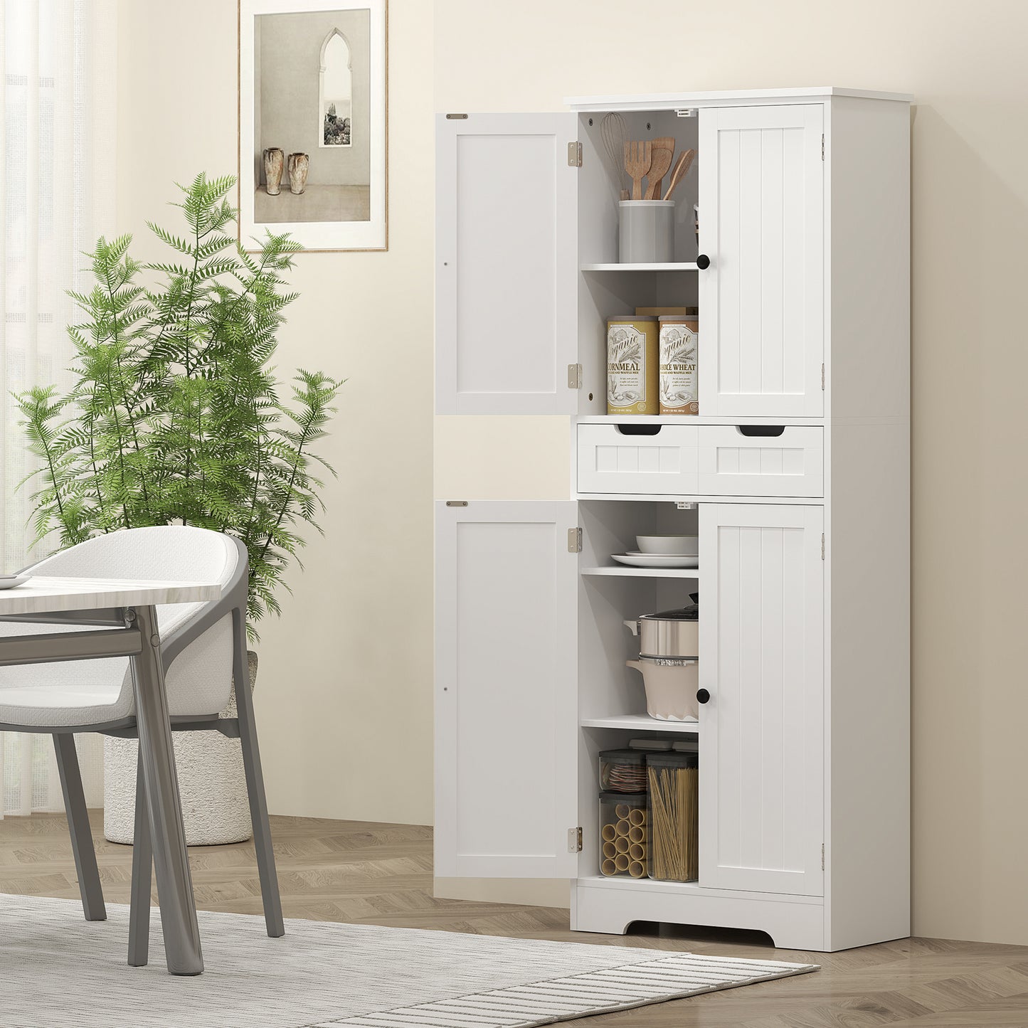 HOMCOM Tall Bathroom Storage Cabinet - White
