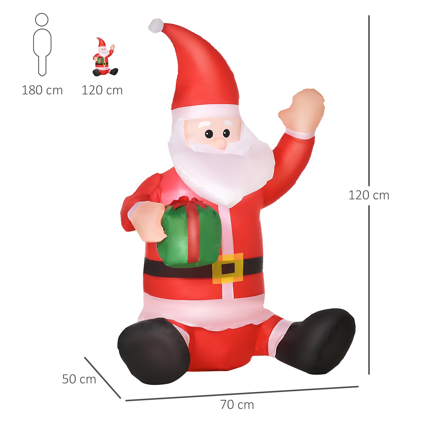 HOMCOM 4ft Inflatable Christmas Santa Claus Gift with LED Xmas DÃ©cor Holiday Outdoor Yard Decoration