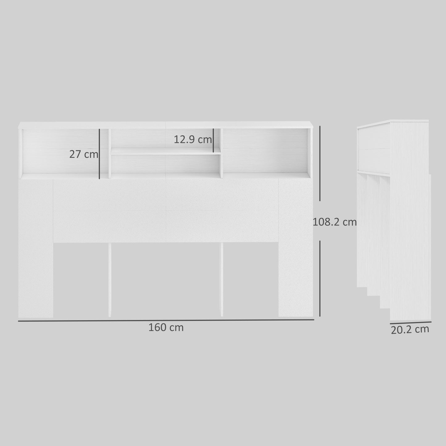 HOMCOM King-Size Headboard with Storage, Freestanding Bed Headboard with 4 Open Compartments for Bedroom, White