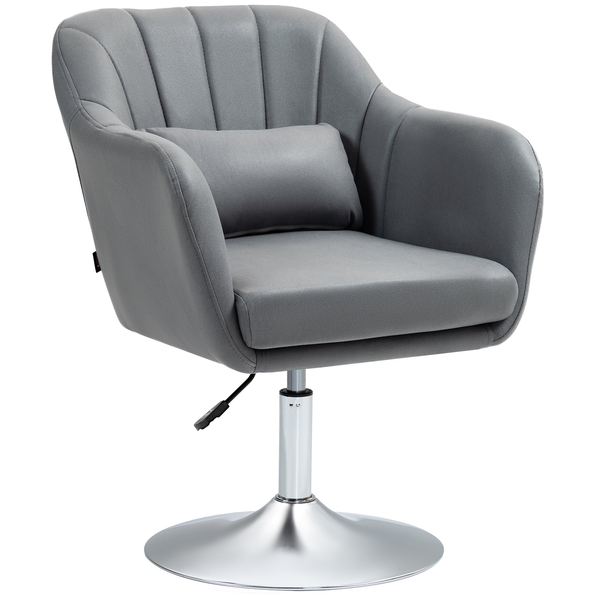 HOMCOM Swivel Accent Chair, Microfiber Cloth Tub Vanity Chair, Modern Armchair with Adjustable Height and Lumbar Support for Living Room Bedroom Salon Make up Room Dressing Table, Dark Grey