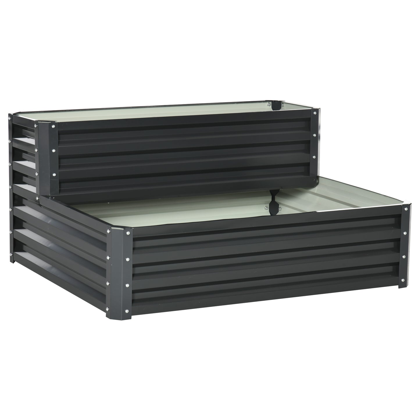 Outsunny 2 Tier Raised Garden Bed, Galvanised Planter Box with Open Bottom for Vegetables Flowers Herbs, 120x101x58cm, Dark Grey