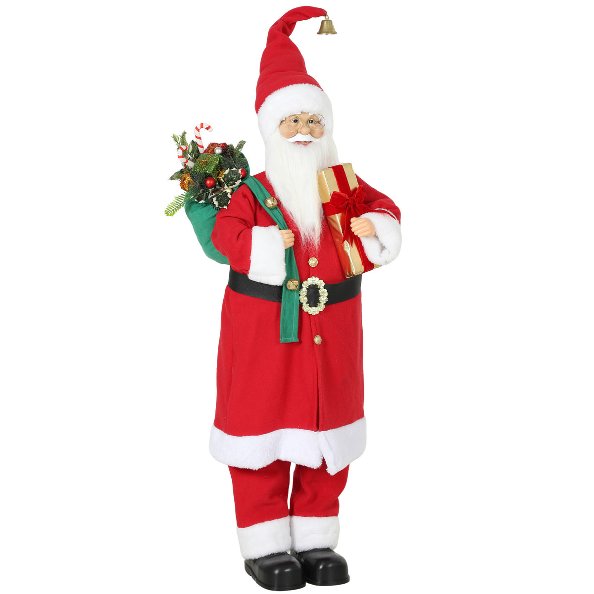 HOMCOM 4ft Singing Dancing Santa Claus, Standing Christmas Animated Santa Figure with Gift and Sack, Sound/Touch Activated Default Title