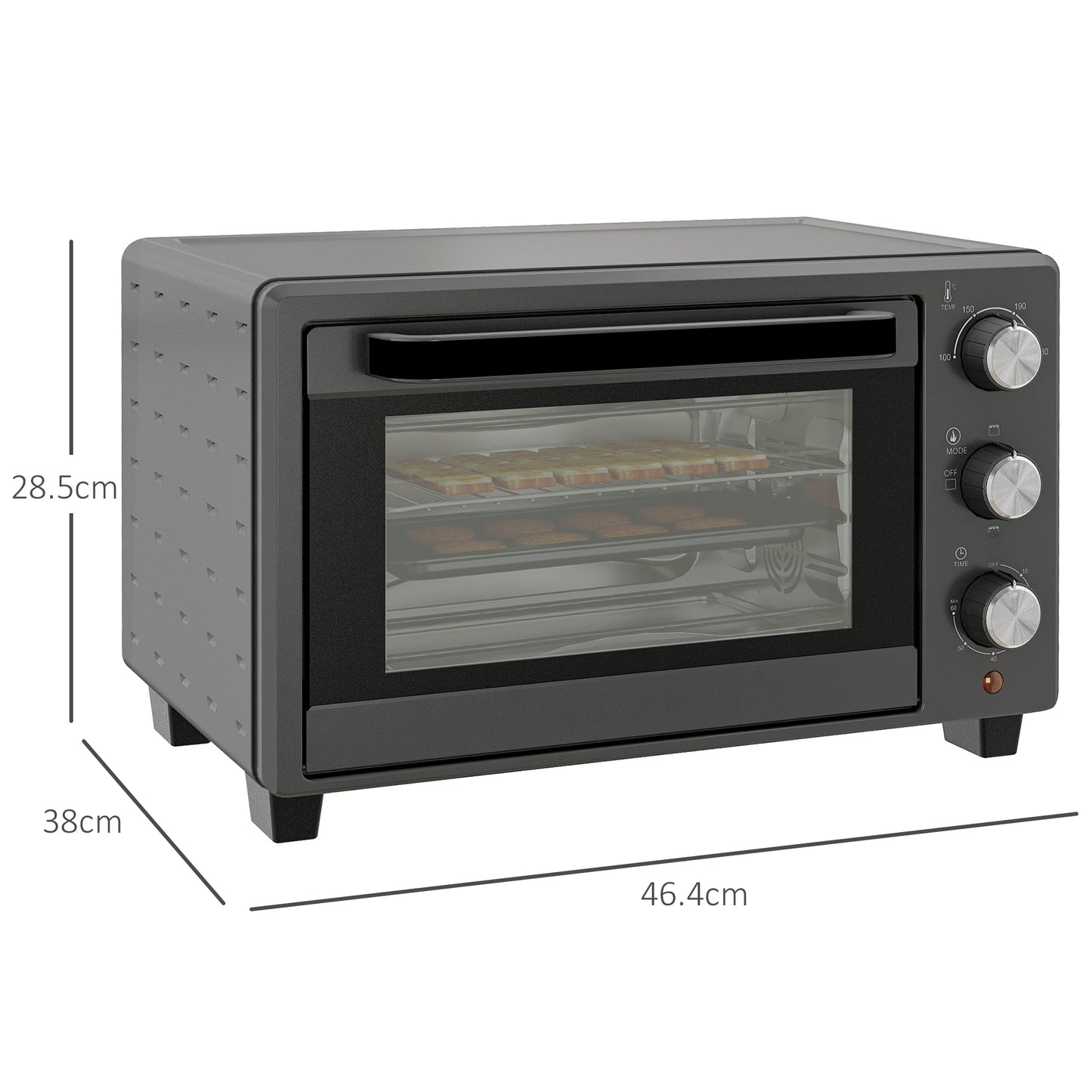 HOMCOM 21L Mini Countertop Oven, 100°C-230°C Adjustable Temp - Grey