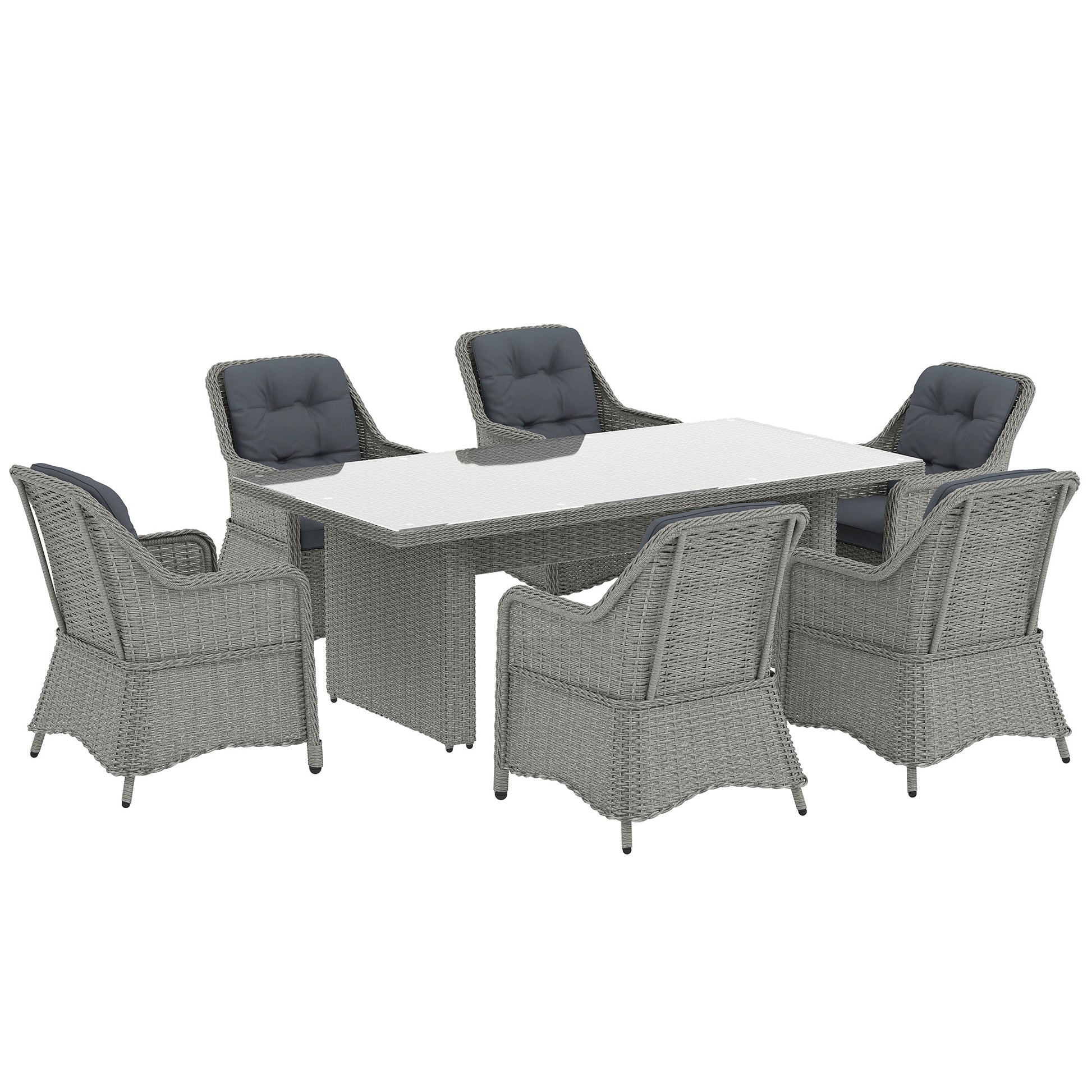 Outsunny 6 Seater Rattan Garden Dining Set with Cushions, Aluminium Outdoor Patio Furniture Set for Garden Gatherings & Outdoor Dining, Mixed Grey