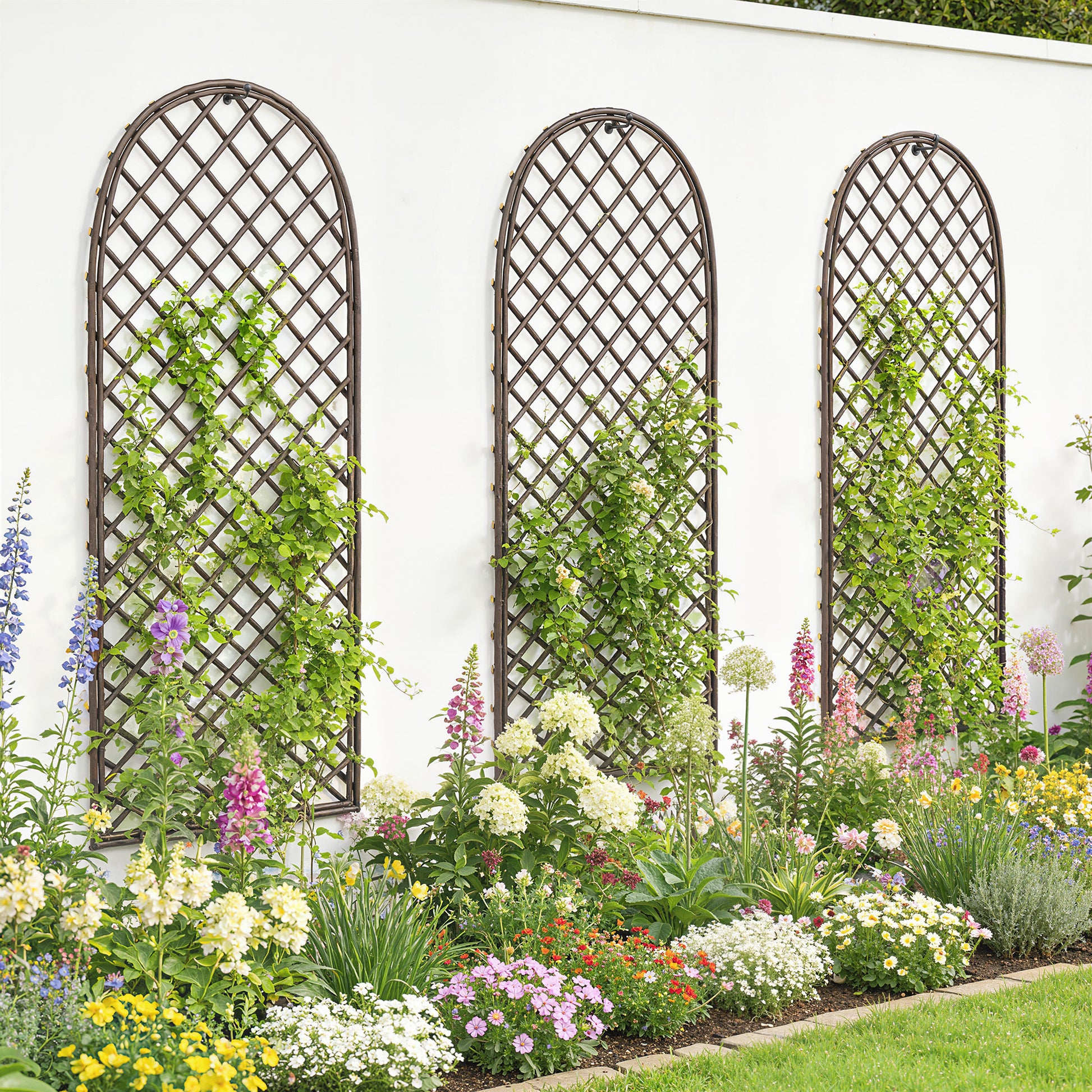 Outsunny Garden Trellis, Decorative Trellis Panels for Climbing Outdoor Plants, Vegetables, Vines, Flowers, Natural Wood Finish