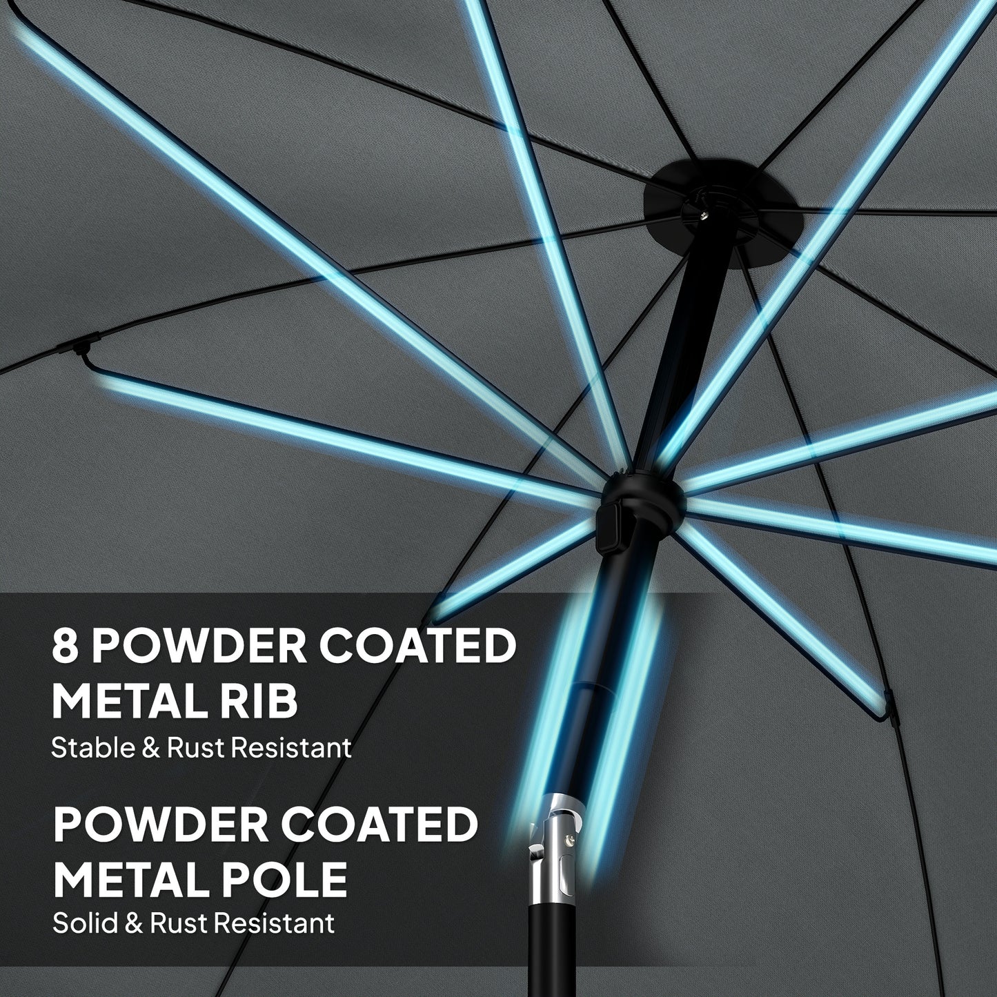 Outsunny 1.8 m Beach Umbrella Parasol with Sand Anchor, Portable 30Â° Tilting Patio Sun Shade with Adjustable Height, Dark Grey