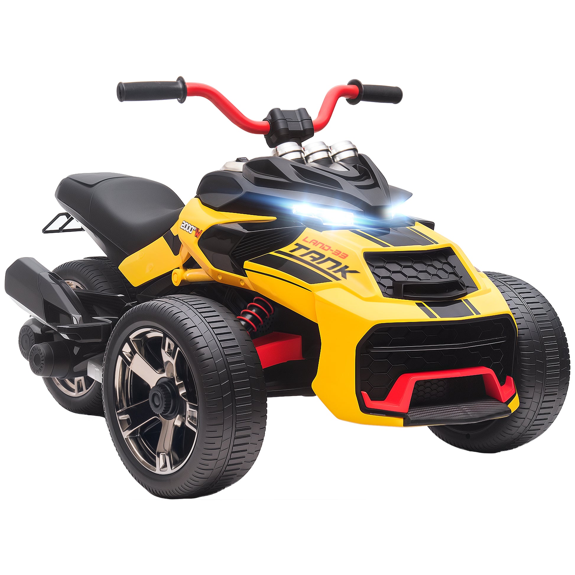 AIYAPLAY 12V Kids Electric Ride On Car with 3 Wheeler, MP3 Player, Horn, 2 Speeds, LED Lights for Boys & Girls Ages 3-8, Yellow Default Title