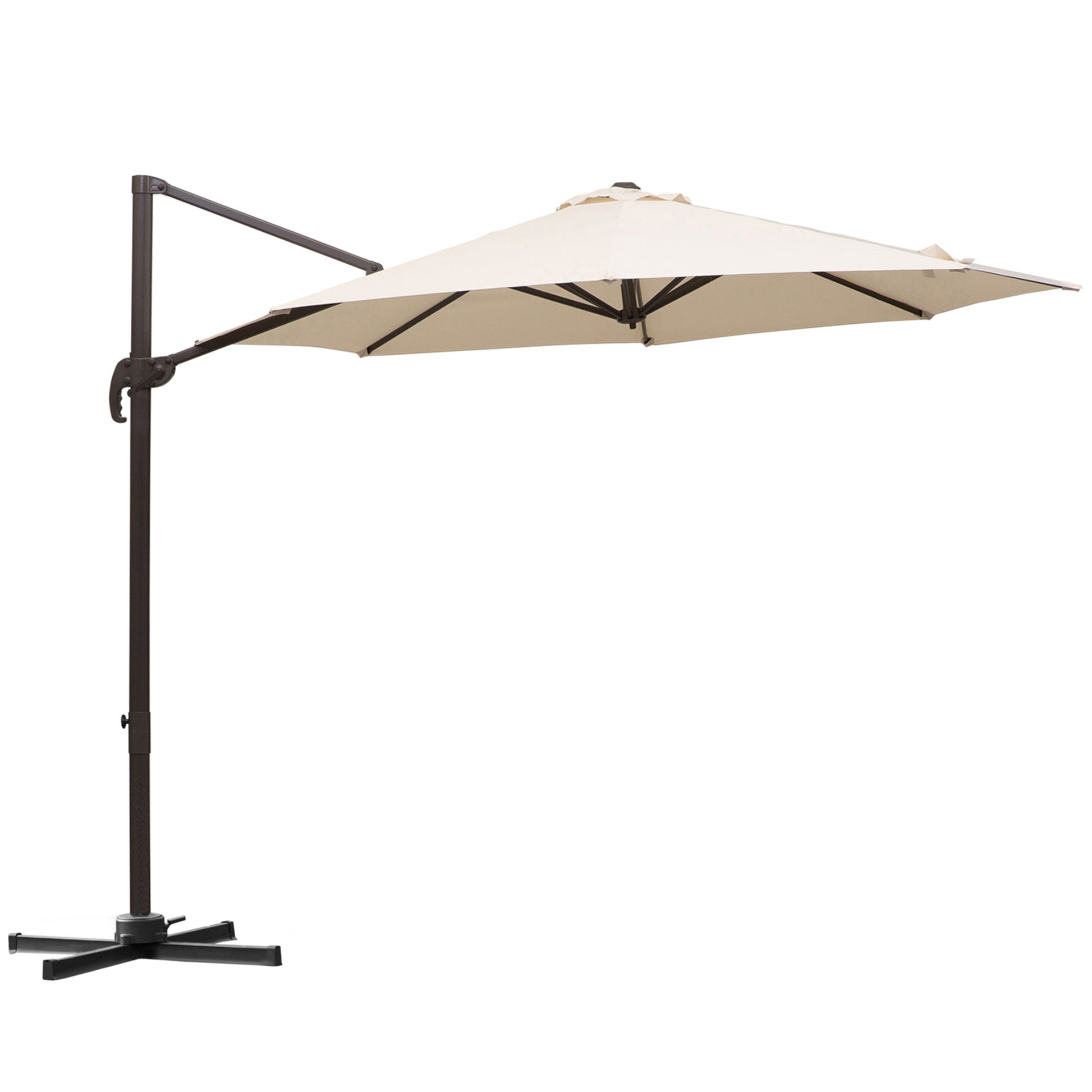 Outsunny 3M Banana Parasol Hanging Cantilever Umbrella W/ Cross Base Hand Crank Aluminium Frame 360Â°Rotation Hand Crank-Beige