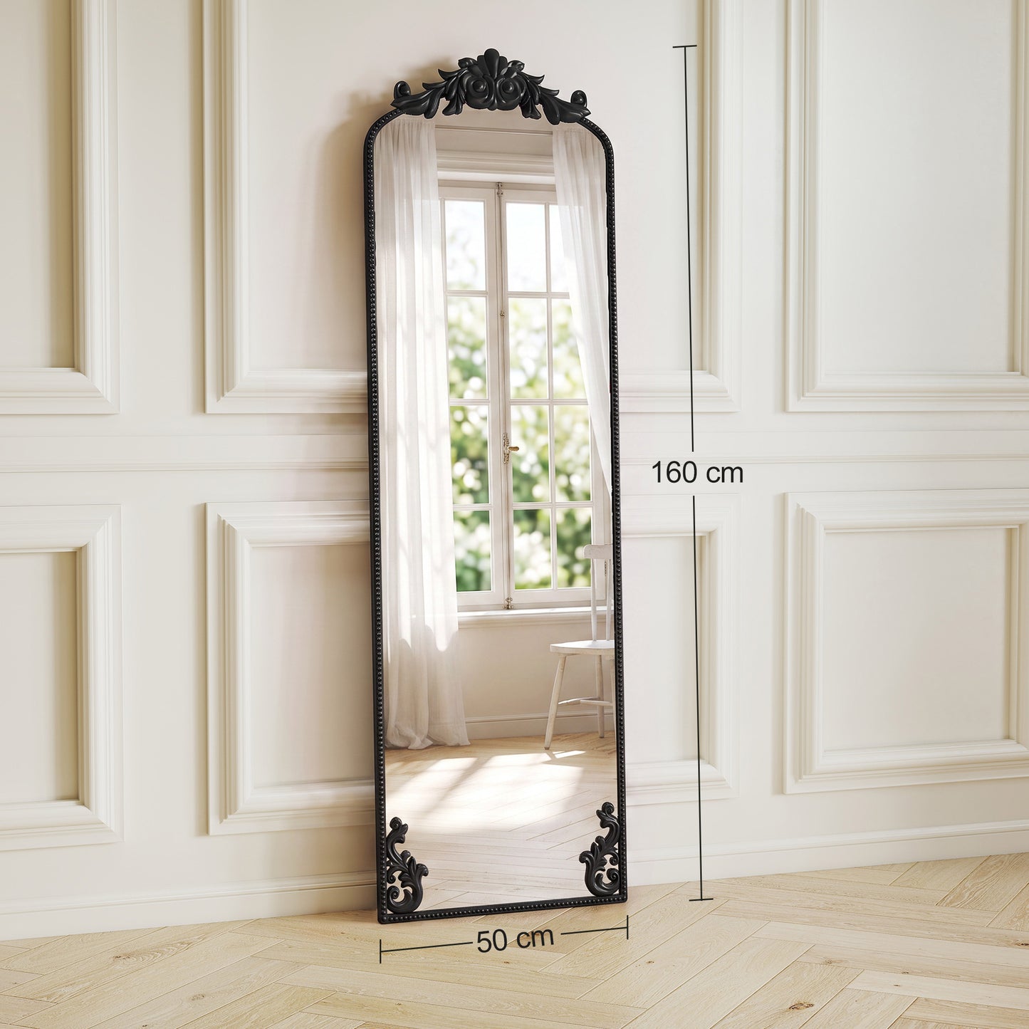HOMCOM Floor Mirror, 50 x 160 cm Full Length Mirror with Baroque Metal Frame for Bedroom, Living Room, Dressing Room, Black