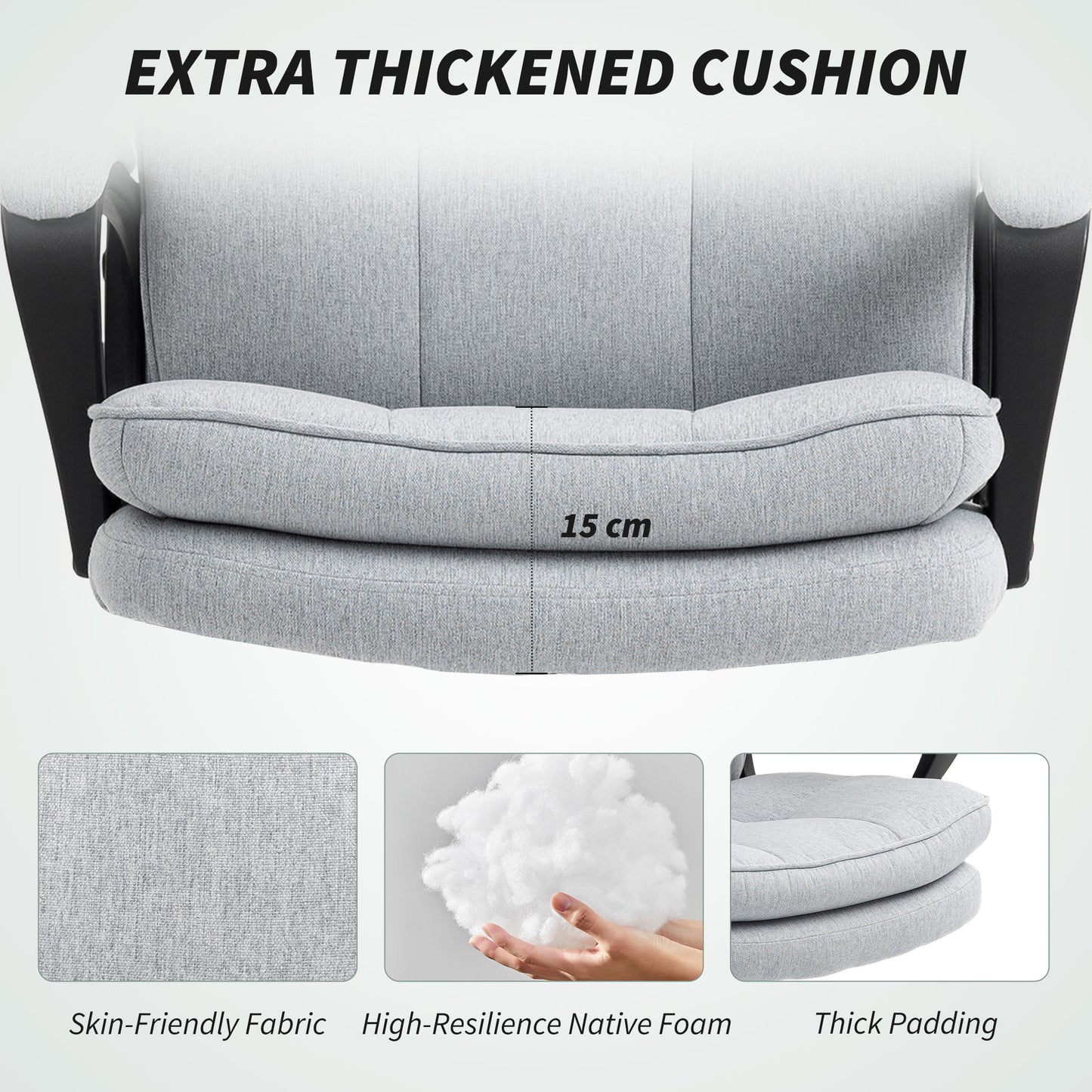 HOMCOM Double Padded Linen-Look Office Chair - Light Grey