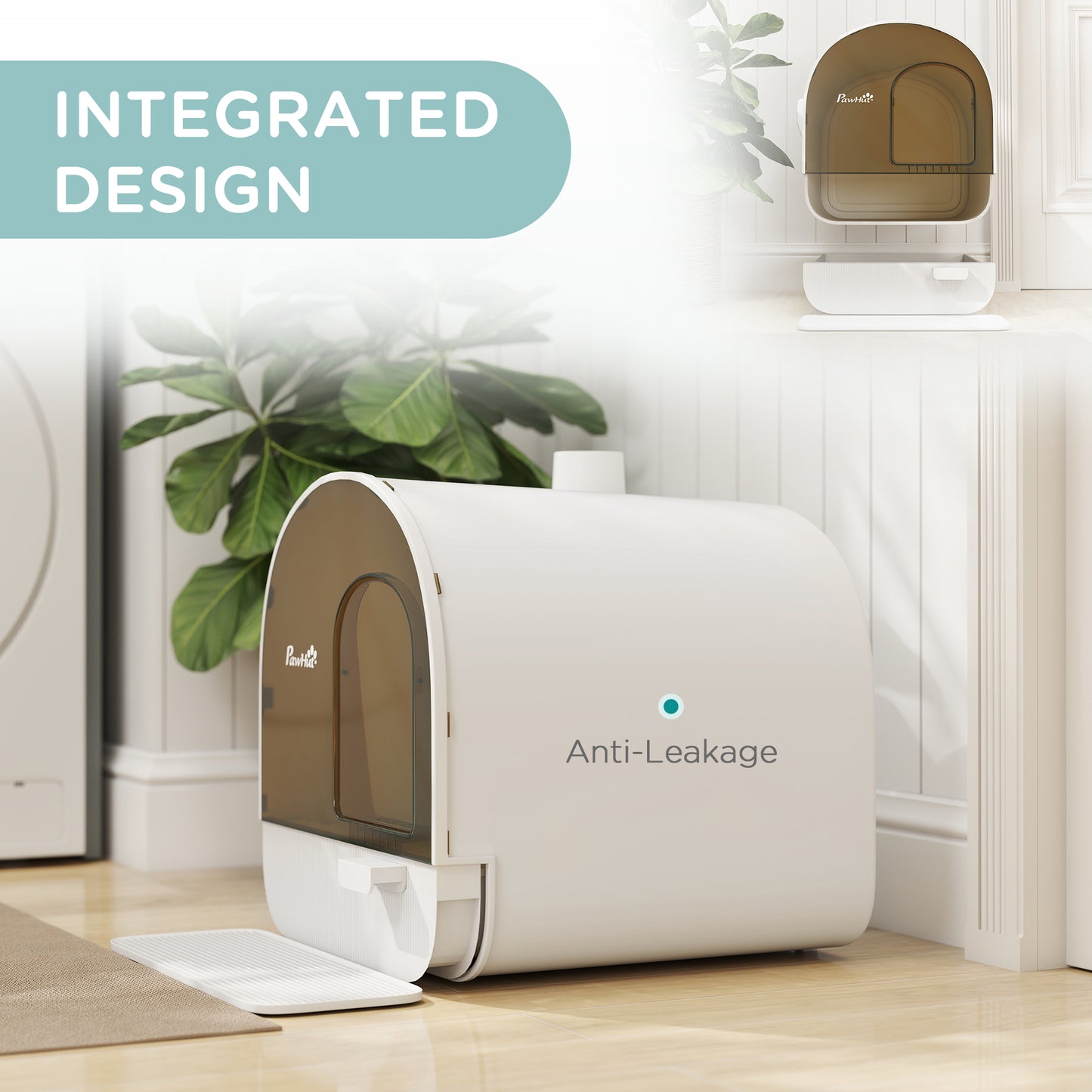 PawHut Hooded Cat Litter Box, Kitten Litter Tray, with Lid, Scoop, Filter, Flap Door