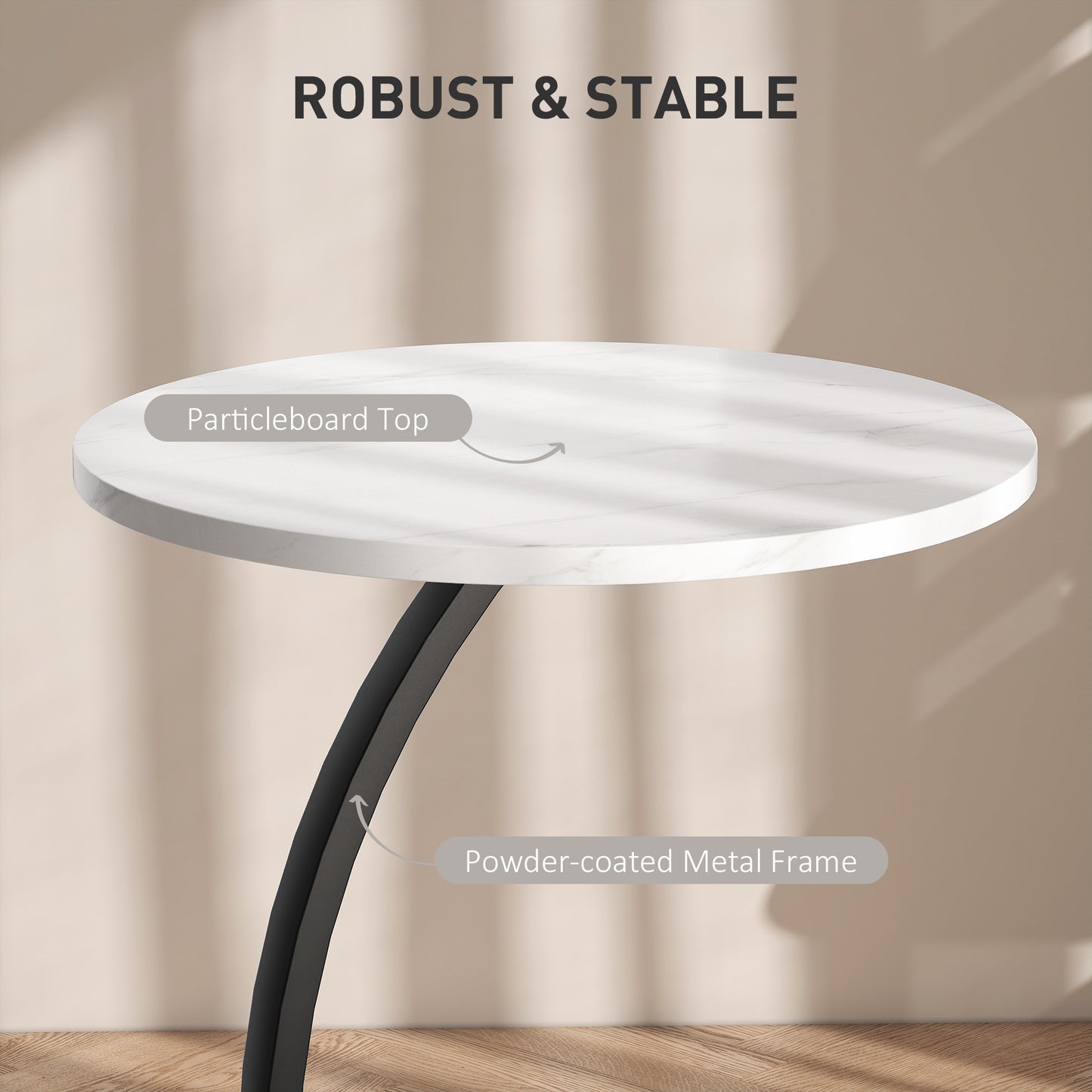 HOMCOM C Shaped Side Table, Round Bedside Table with Marble Effect Top, Modern Coffee Table Sofa End Table with Metal Frame for Living Room Bedroom Office, White