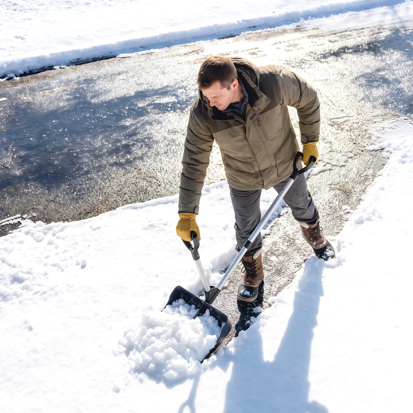 Outsunny Heavy-Duty Snow Shovel with Assist Handle, Portable Snow Pusher with 45cm Wide Blade, Detachable Aluminium Handle