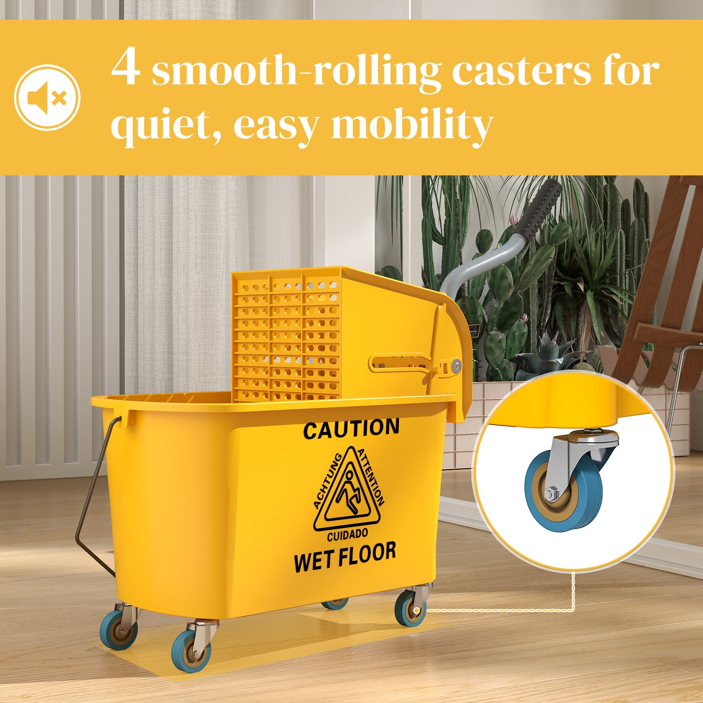  maintaining sanitation standards during floor maintenance</li><li>Smooth mobility: Equipped with four universal wheels