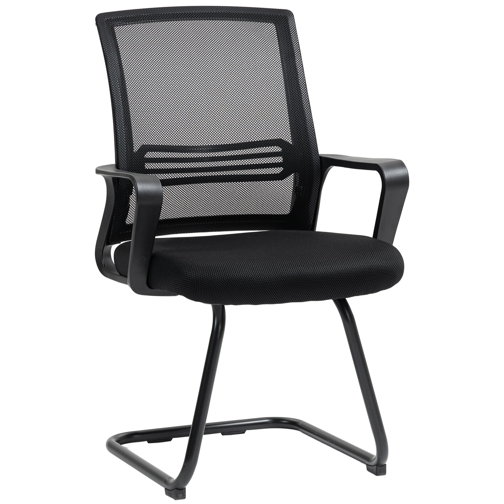 HOMCOM Ergonomic Desk Chair No Wheels, Padded Meeting Office Chair with Sled Base for Bedroom, Waiting, Reception, Black