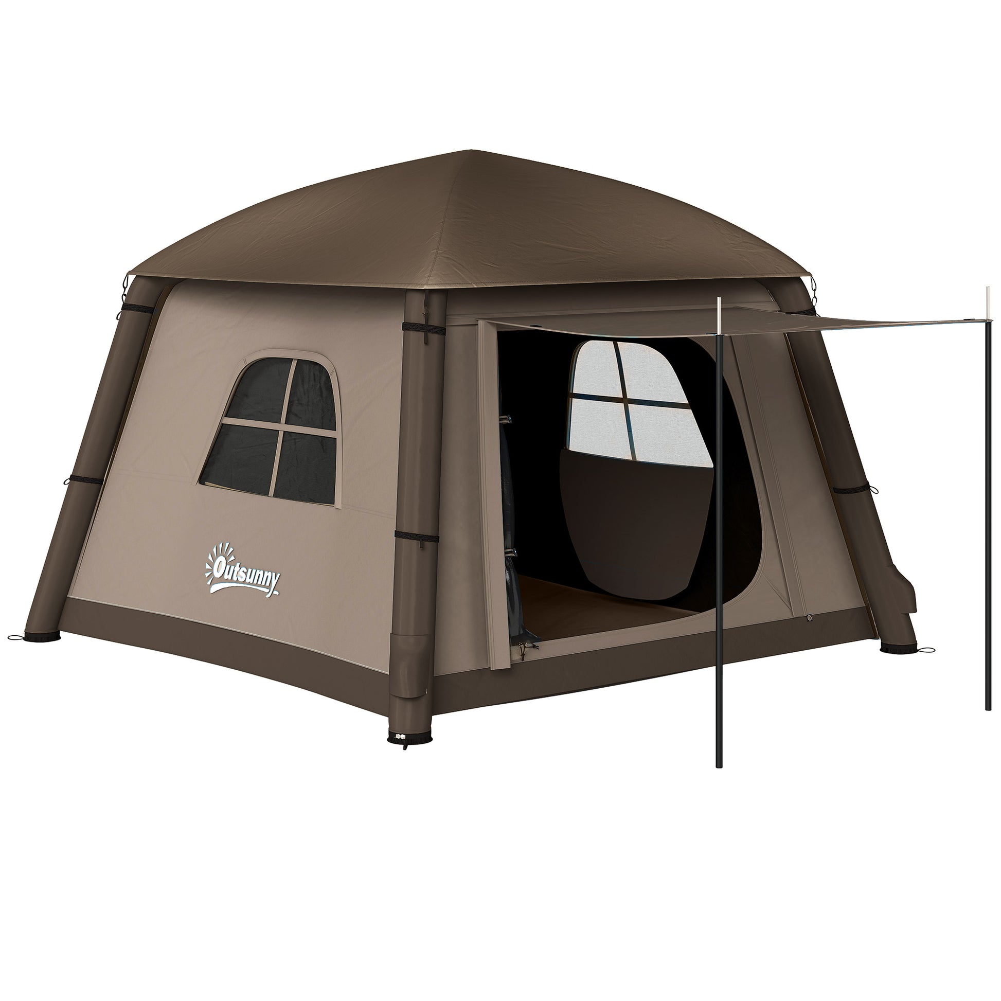 Outsunny Blow Up Tent w/ Hand Pump, Inflatable Camping Tent, Easy Setup 1/2 Person Waterproof Khaki Default Title