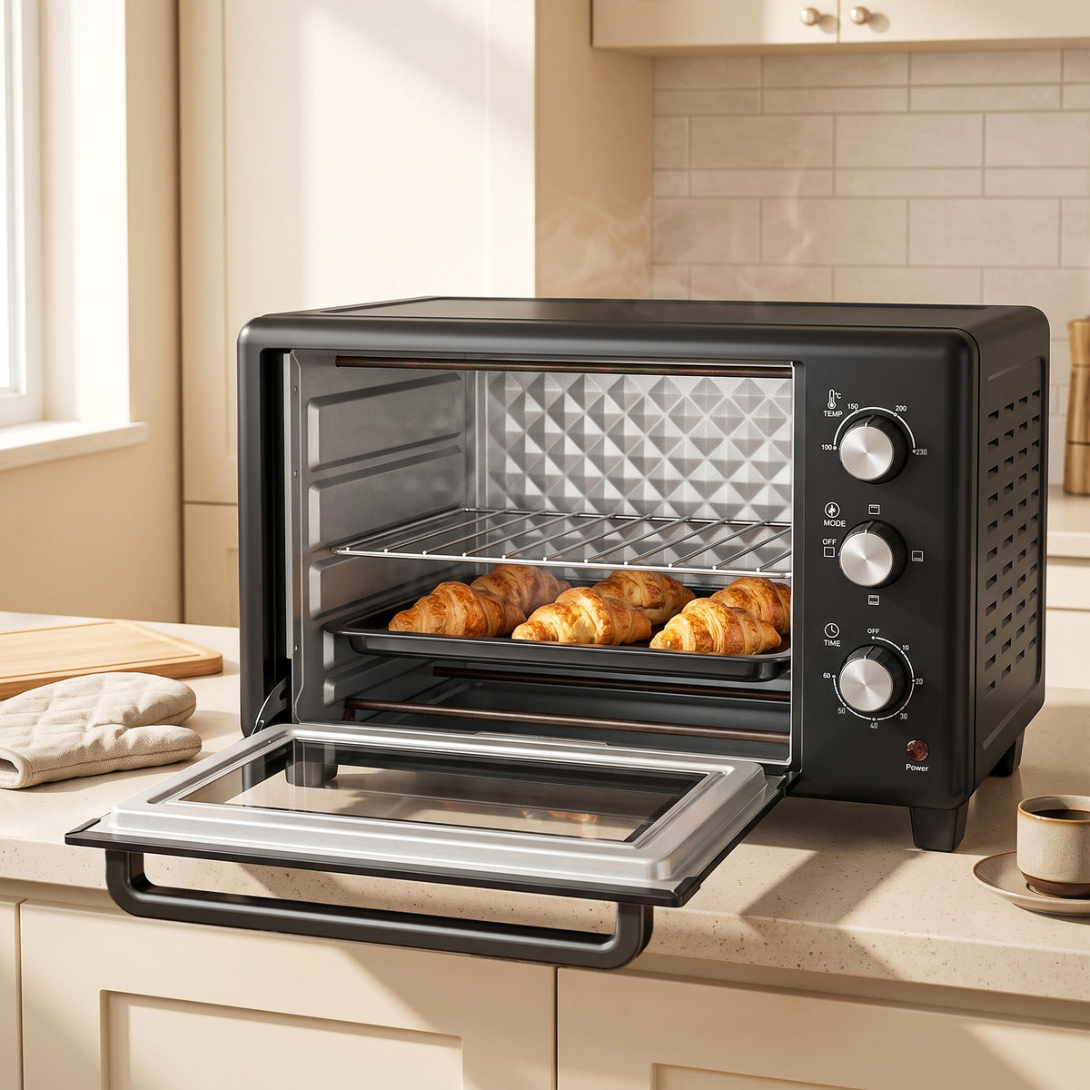 HOMCOM 30 L Mini Oven, Countertop Electric Cooker & Grill for Roasting, Baking, Grilling with Adjustable Temperature, Black