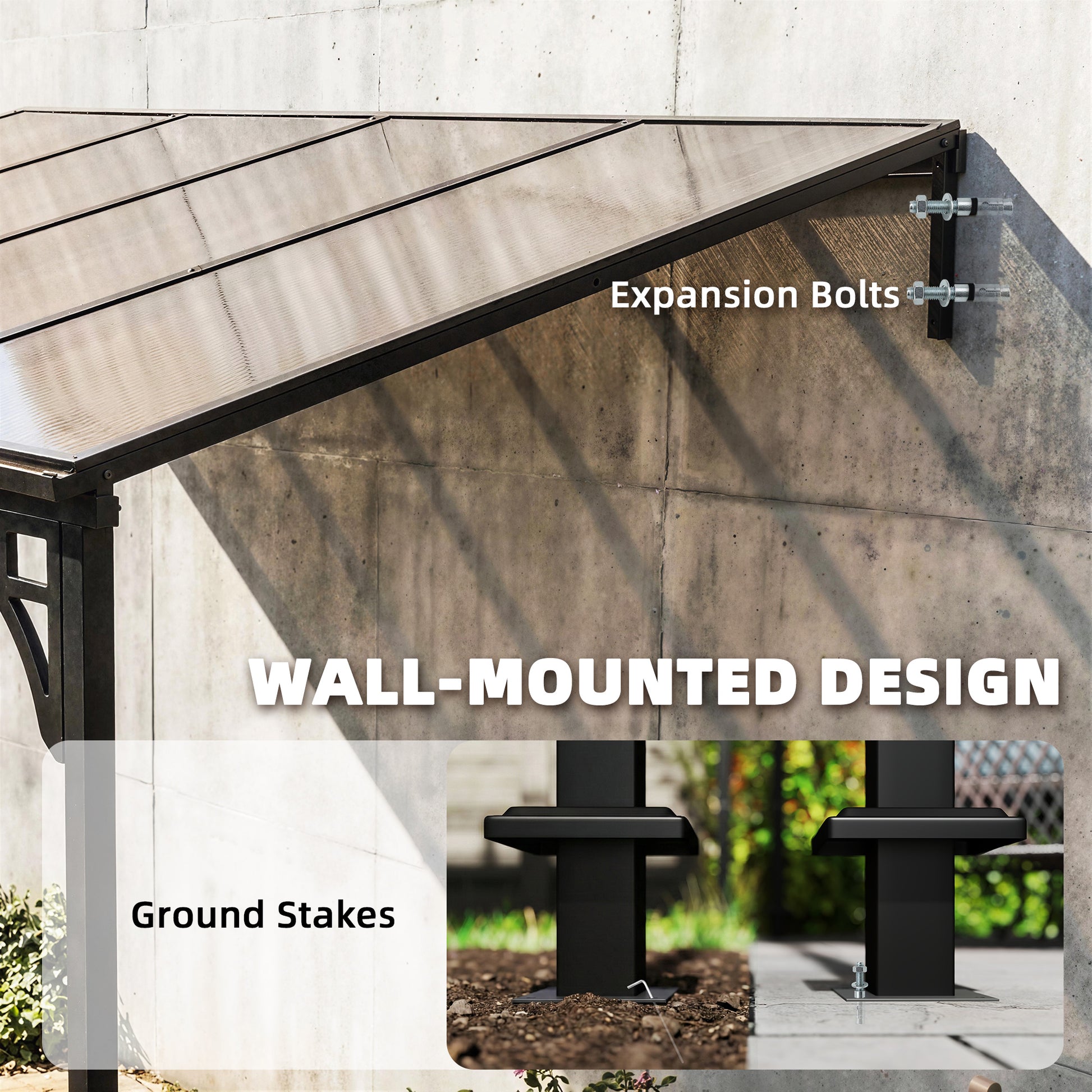Outsunny 4 x 3 m Metal Lean-to Pergola, Wall-Mounted Garden Pergola with Polycarbonate Roof and Metal-Aluminium Frame, Heavy Duty Hardtop Gazebo for Outdoor Patios, BBQ, Brown