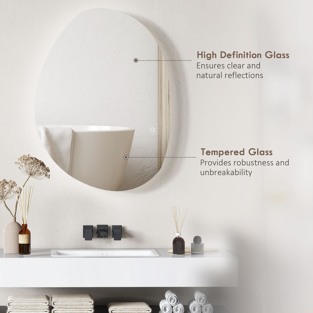 HOMCOM 80x60cm Bathroom Mirror with LED Lights, 3 Colours Dimmable, Anti-Fog, Memory & Touch Switch, IP44