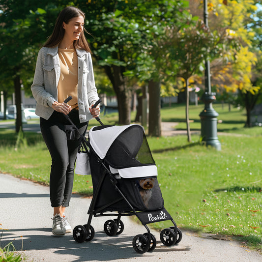 PawHut Foldable Dog Stroller, Lightweight Dog Pram w/ Shoulder Strap, Storage Bag, Cup Holder, Light Grey