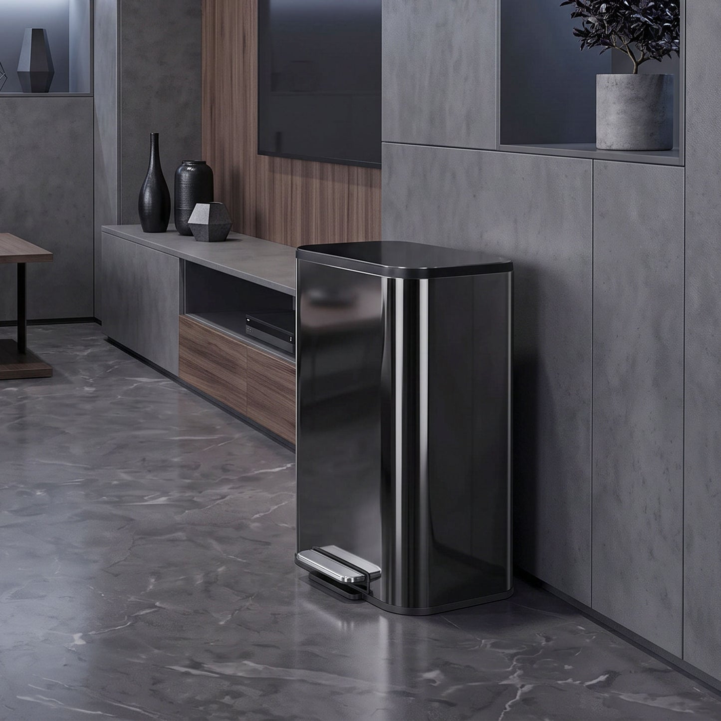 HOMCOM 50L Kitchen Bin, Metal Pedal Rubbish Bin with Soft Close and Stay-Open Lid, Removable Inner Bucket, High Gloss Black