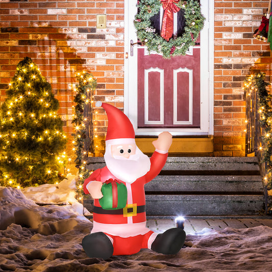 HOMCOM 4ft Inflatable Christmas Santa Claus Gift with LED Xmas DÃ©cor Holiday Outdoor Yard Decoration