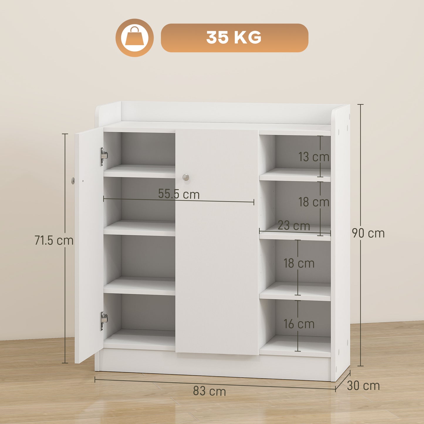 HOMCOM Shoe Storage Cabinet  Two Doors w/ Adjustable 4 Shelves Cupboard Footwear Rack Stand Organiser Hallway White