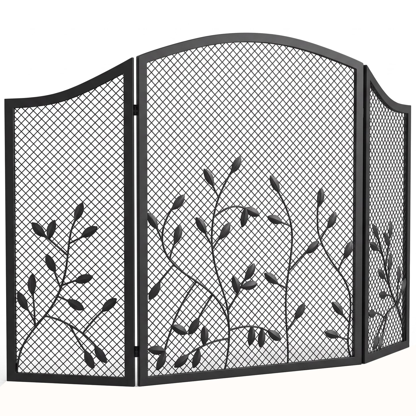 HOMCOM 3-Panel Folding Fireplace Screen for Hearth Protection, Heat-Resistant Metal Fire Spark Guard, Black
