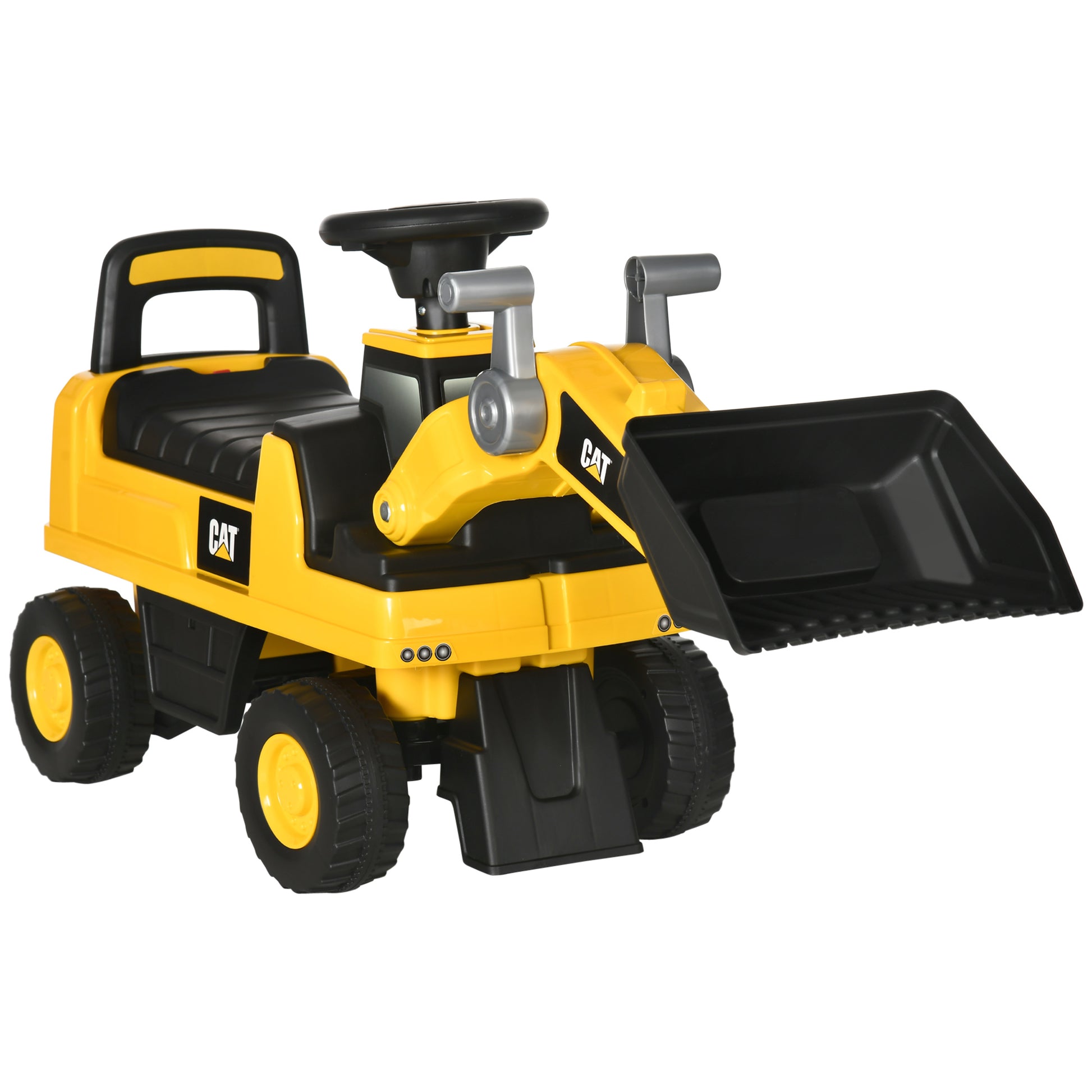 HOMCOM Ride on Tractor, CAT Licensed Kids Ride On Digger Excavator, Construction Toy Car with Adjustable Bucket, Horn, for Ages 1.5-3 Years