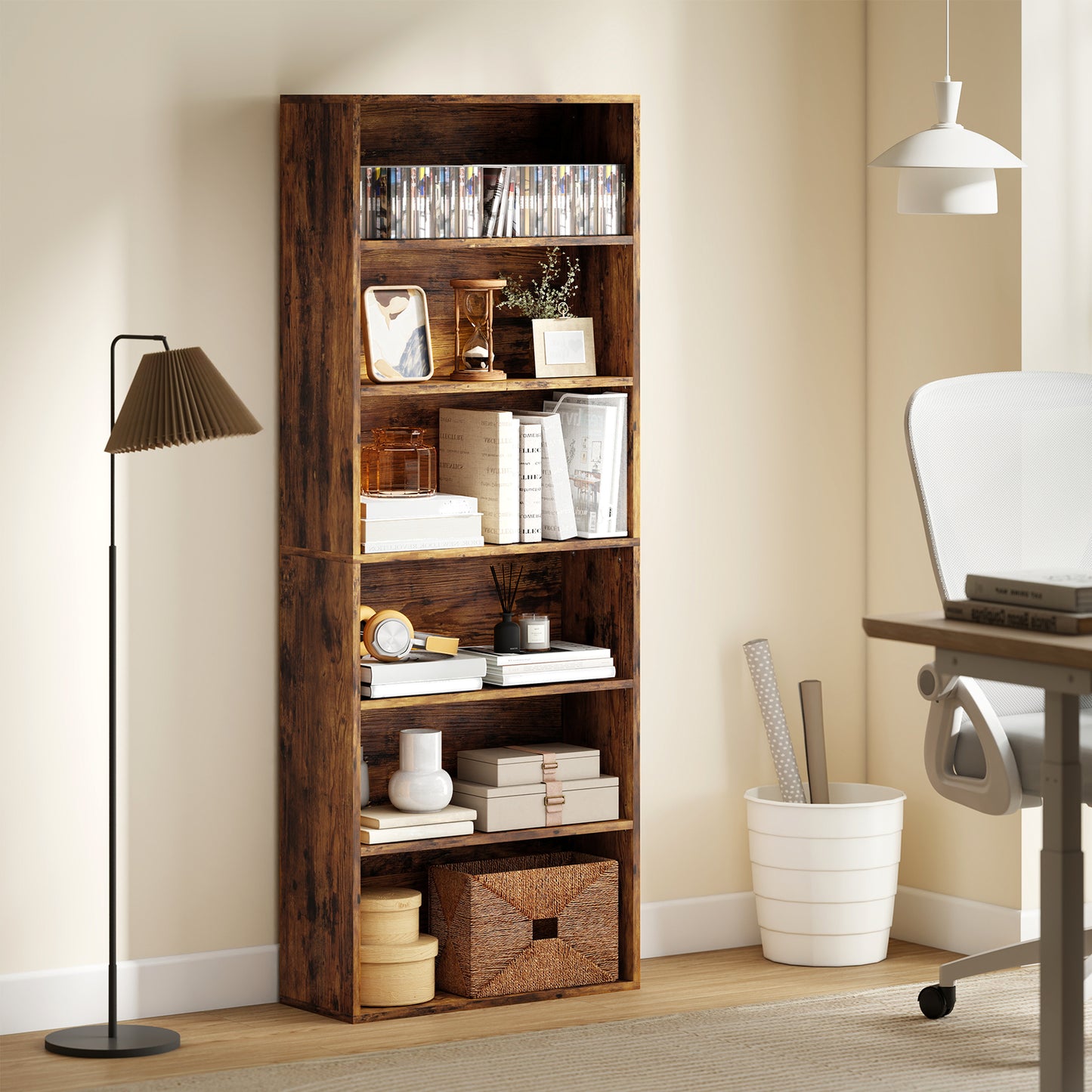 HOMCOM Six Shelf Bookcase - Rustic Brown