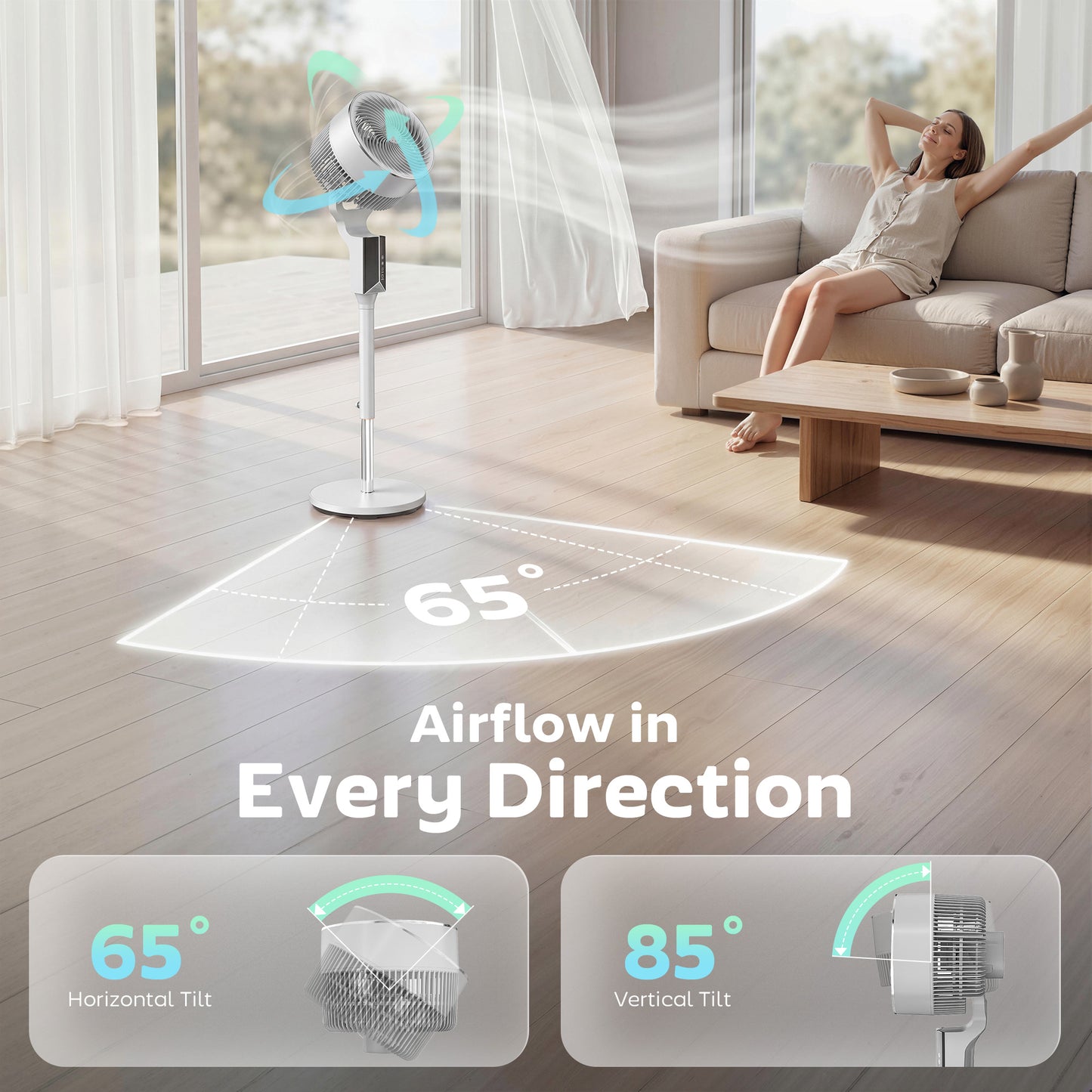 HOMCOM 20 dB Silent Standing Fan for Bedroom, 46" Pedestal Fan with Remote, 85Â° Oscillating, 8 Speeds, White
