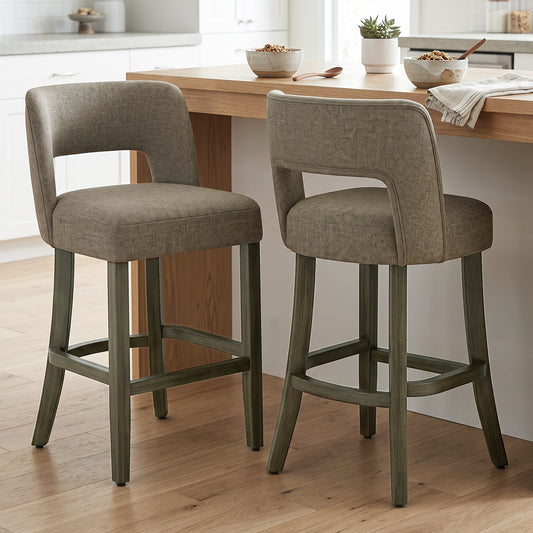 HOMCOM Bar Stools Set of 2, Counter Height Bar Stools with Curved Backrest, for Kitchen Island, Dining Room, Living Room, Brown