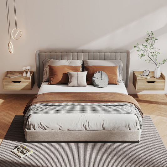 HOMCOM Floating Nightstands Set of 2, Wall Mounted Bedside Table with Drawer for Bedroom, Natural Wood