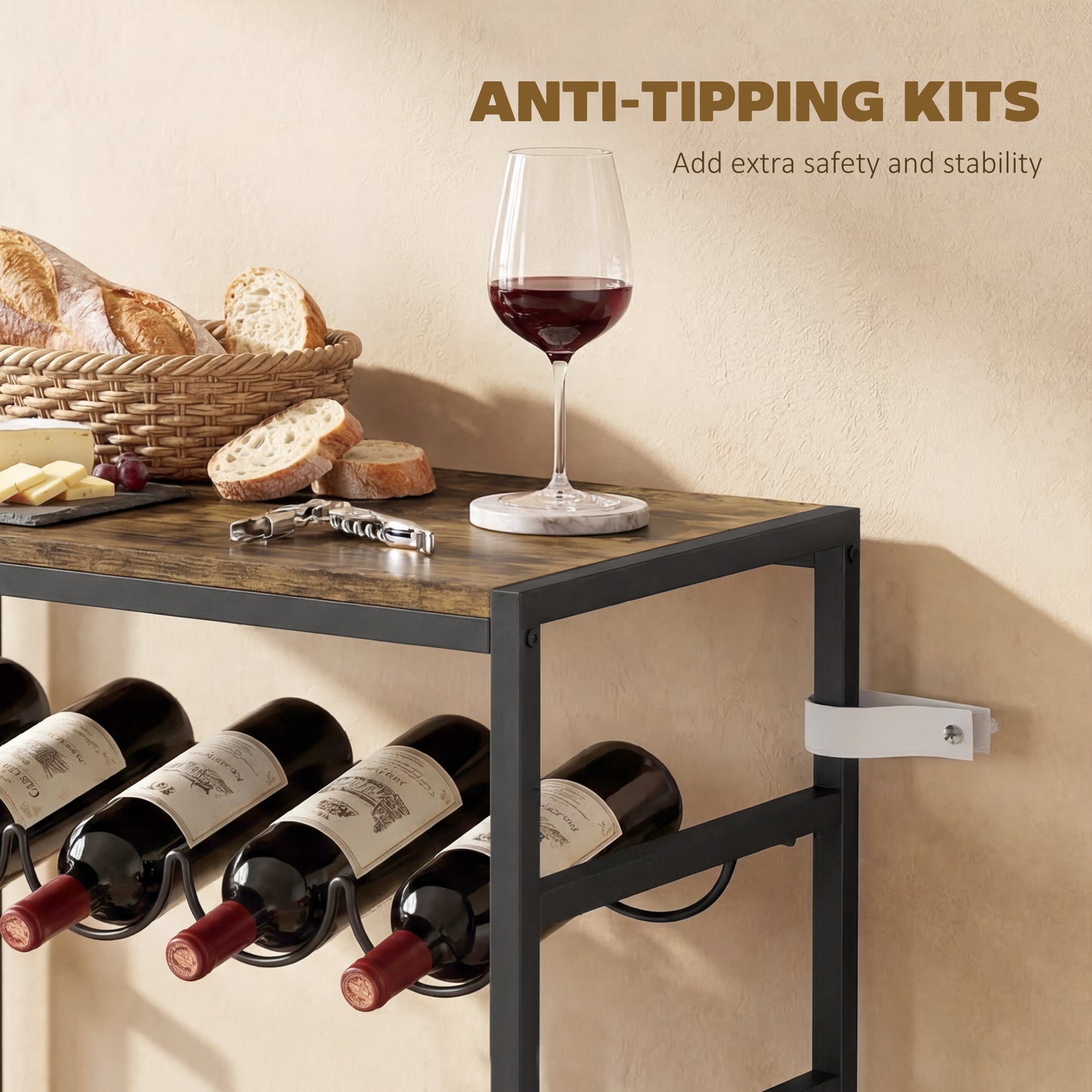 HOMCOM 30 Bottles Wine Rack, 6 Tier Free Standing Wine Storage Holder with Wood Effect Tabletop, Rustic Brown