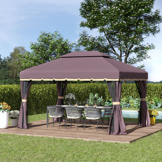 Outsunny 3 x 4m Aluminium GardenÂ Gazebo, Marquee Canopy Shelter Pavilion Party Tent with Nets and Curtains for Garden and Deck, Coffee